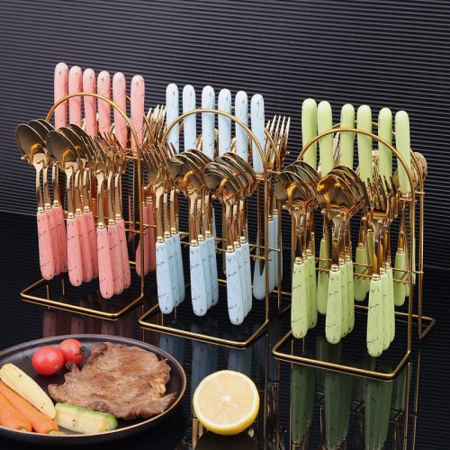 Stainless Steel Cutlery Western Knife Fork Spoon 24 Sets Ceramic Handle