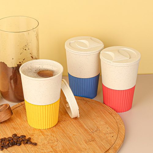 Wheat straw coffee cup creative high value with lid with water cup household milk cup cola cup